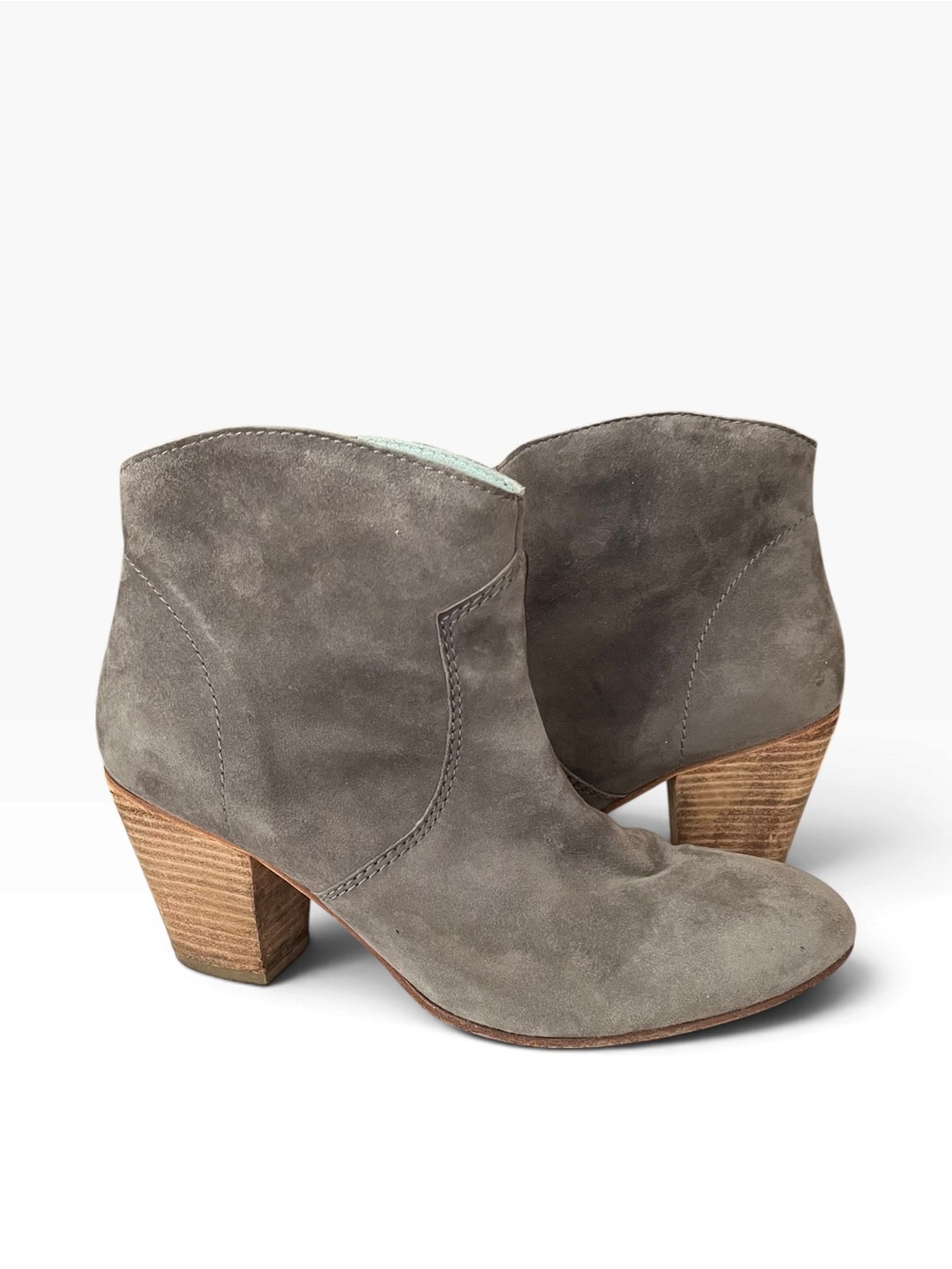 Boden Gray Suede Leather Ankle Boots 41 Womens Size 9.5 Zip Up Block Heel Shoes